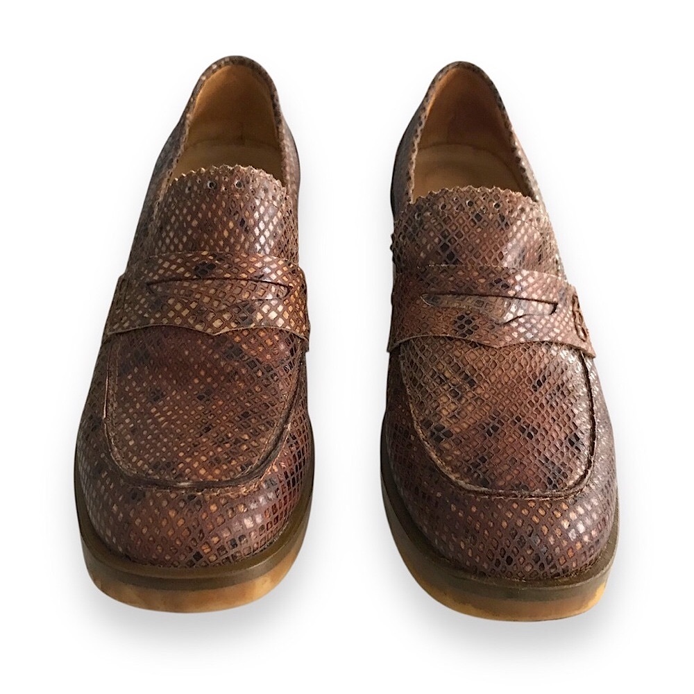 PF16 Paola Ferri Leather Chunky Block Heel Snakeskin Python Loafers EU 40 / US 9 - Picture 2 of 16